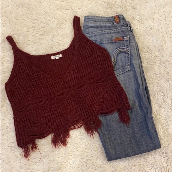 Burgundy Knit Cropped Tank, Size M/L - Picture 1 of 7